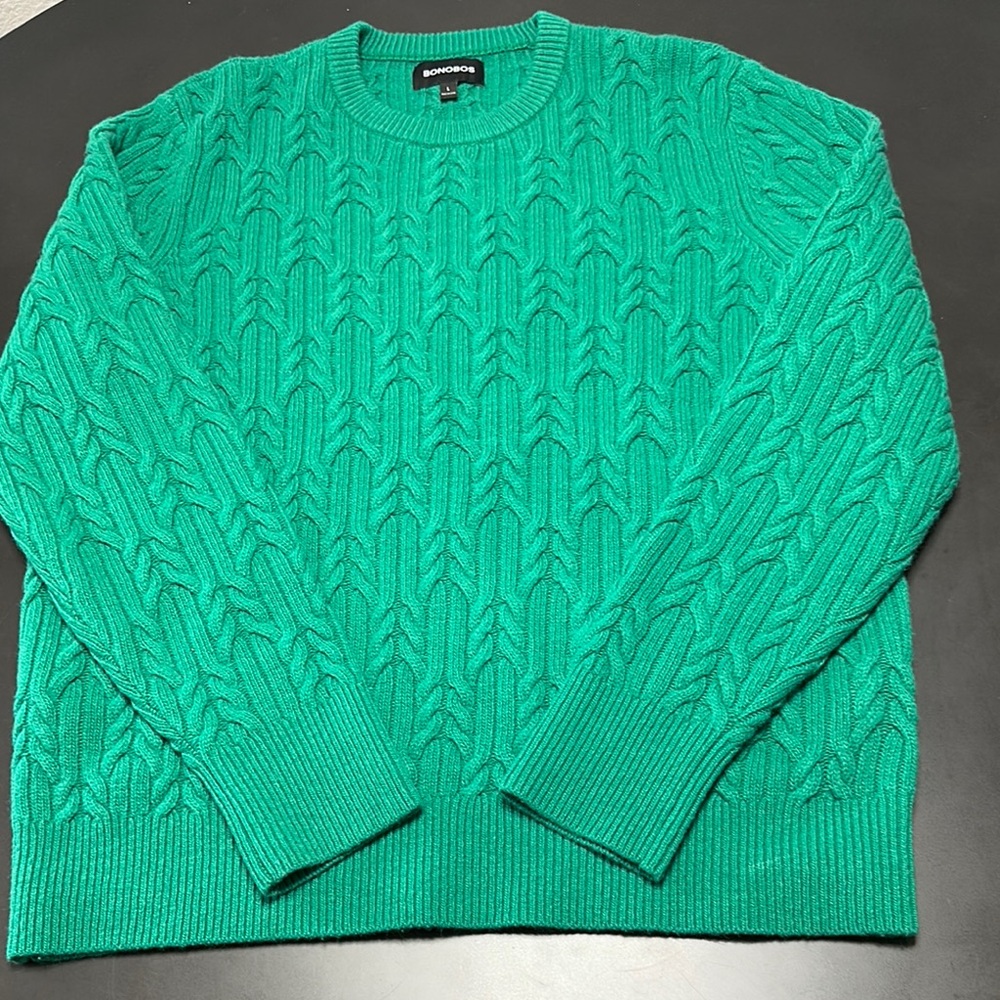 NWOT Bonobos Green Cable Knit Sweater